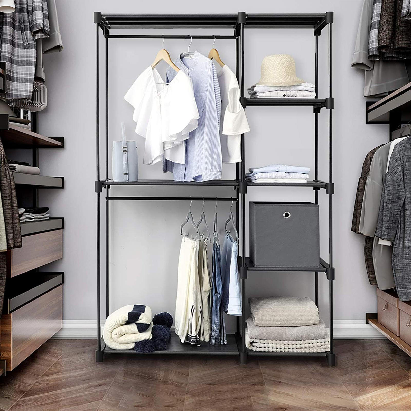 KLEIDERSCHRANK - Schwarz, Textil (43/165/112cm) - Hansiro
