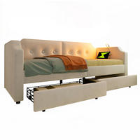 POLSTERBETT aus Samt 90x200 cm Beige mit 2 Schubladen, Leselampe und USB-Type-C-Anschluss - Beige, Textil (90/200cm) - IVMEU