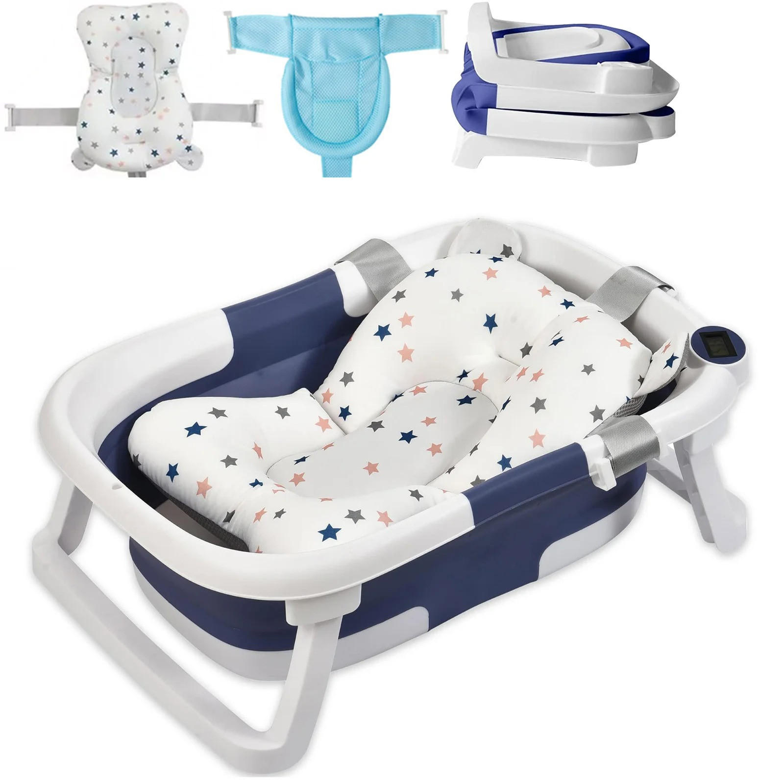 BABYBADEWANNE faltbare mit Badekissen, Thermometer, Typ 3 Marineblau - Dunkelblau, Kunststoff (63/42cm) - Kaket