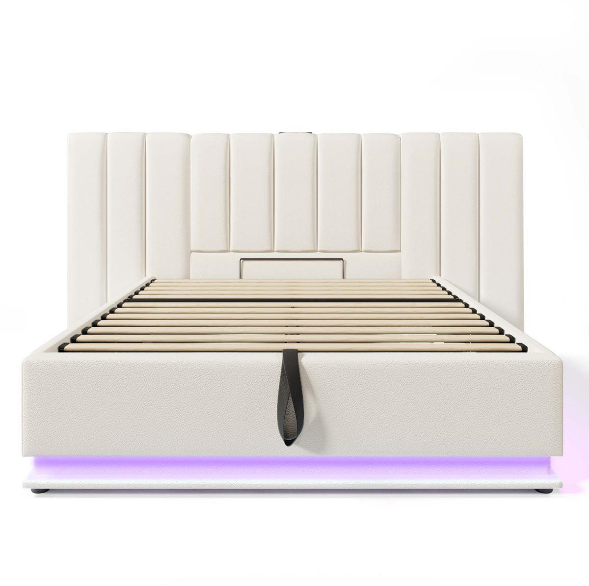 POLSTERBETT aus PU 180x200 cm Weiß mit Bettkasten, LED-Beleuchtung und USB-C-Anschluss - Weiß, Leder (180/200cm) - IVMEU