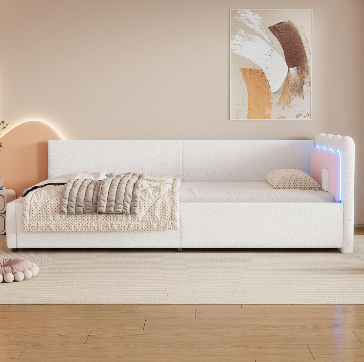 POLSTERBETT 90/200 cm Weiß mit LED-Beleuchtung und Lattenrost - Weiß, Textil (90/200cm) - Flora Grace