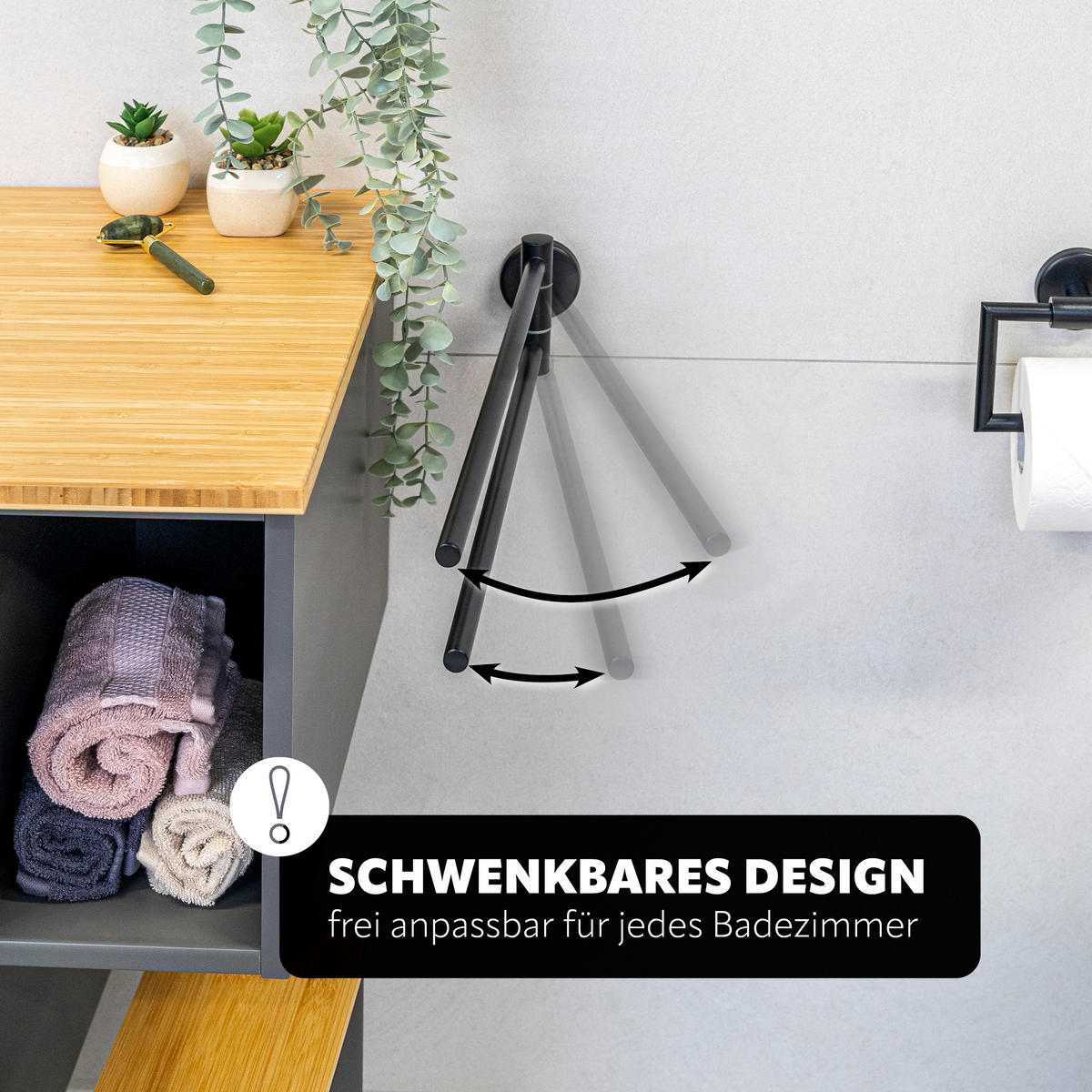 HANDTUCHSTANGE PIAZZA BLACK, schwarz, Edelstahl - Schwarz, Kunststoff (5.8/10/50cm) - bremermann