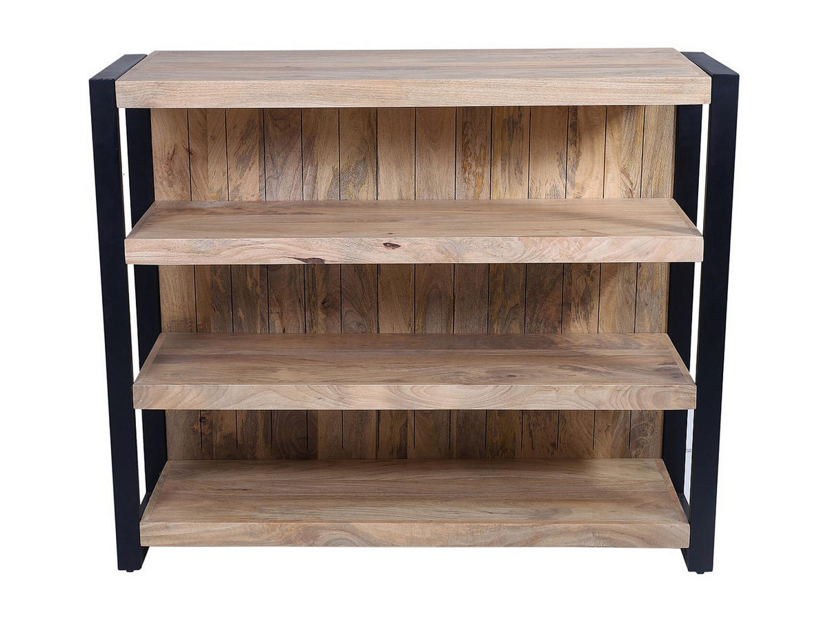 BARMÖBEL mit 3 Regalen - Mangoholz & Metall - Holzfarben & Schwarz - HARLEM II - Naturfarben, Holz (120/100/45cm) - Vente-Unique