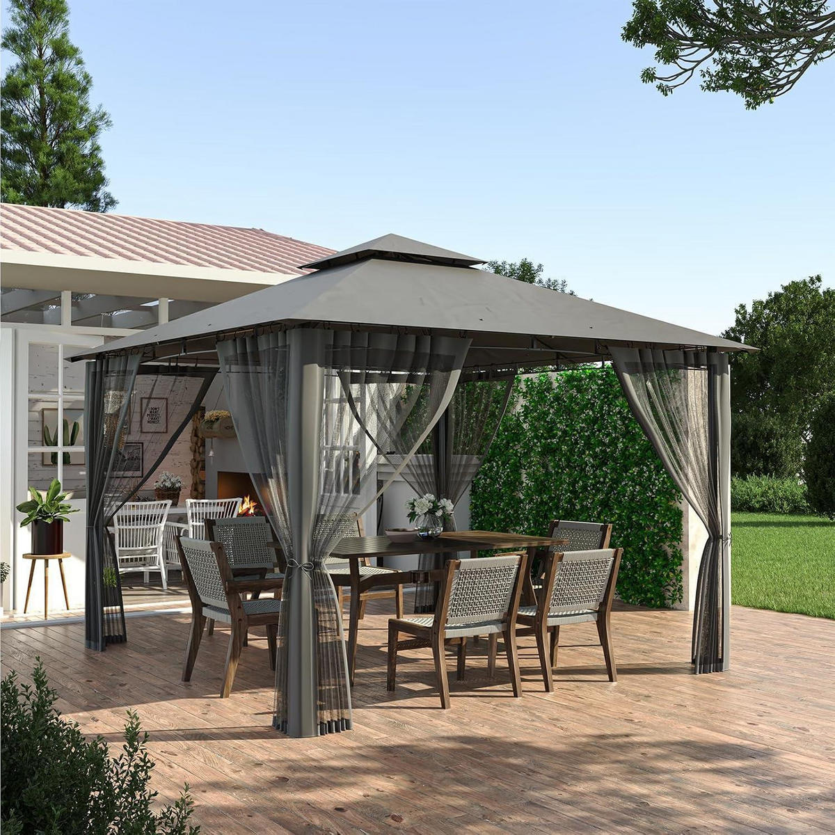 GARTENPAVILLON 2.8 x 2.8M Grau Wasserdicht mit Moskitonetz - Grau, Metall (275/275/275cm)