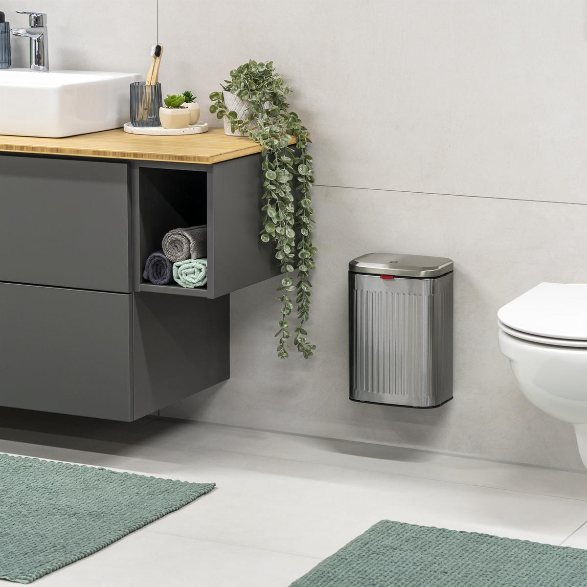 ABFALLEIMER, Metall silber, 6 Liter - Edelstahlfarben, Metall (22.5/31/16.5cm) - eluno