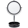 KOSMETIKSPIEGEL silber/schwarz mit LED-Beleuchtung 20 cm Savoie - Silberfarben/Schwarz, Metall (20/34/15cm) - Beliani