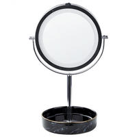 KOSMETIKSPIEGEL silber/schwarz mit LED-Beleuchtung 20 cm Savoie - Silberfarben/Schwarz, Metall (20/34/15cm) - Beliani