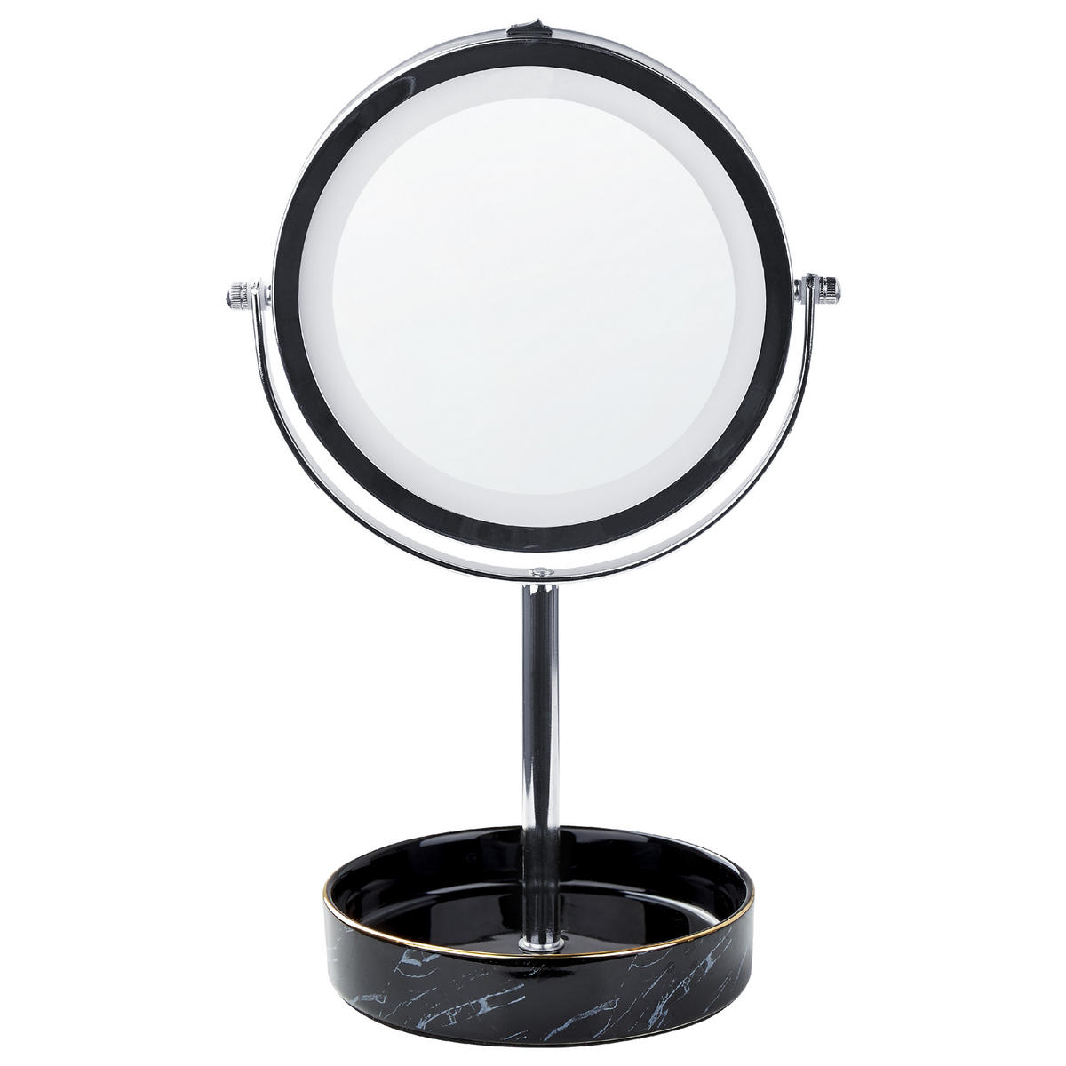 KOSMETIKSPIEGEL silber/schwarz mit LED-Beleuchtung 20 cm Savoie - Silberfarben/Schwarz, Metall (20/34/15cm) - Beliani