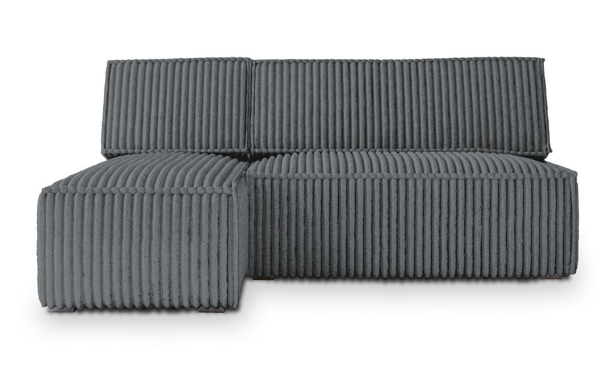 ECKSOFA BRISO T Grau Kordstoff mit Schlaffunktion - Dunkelgrau, Holz (200/140cm) - MASSENO