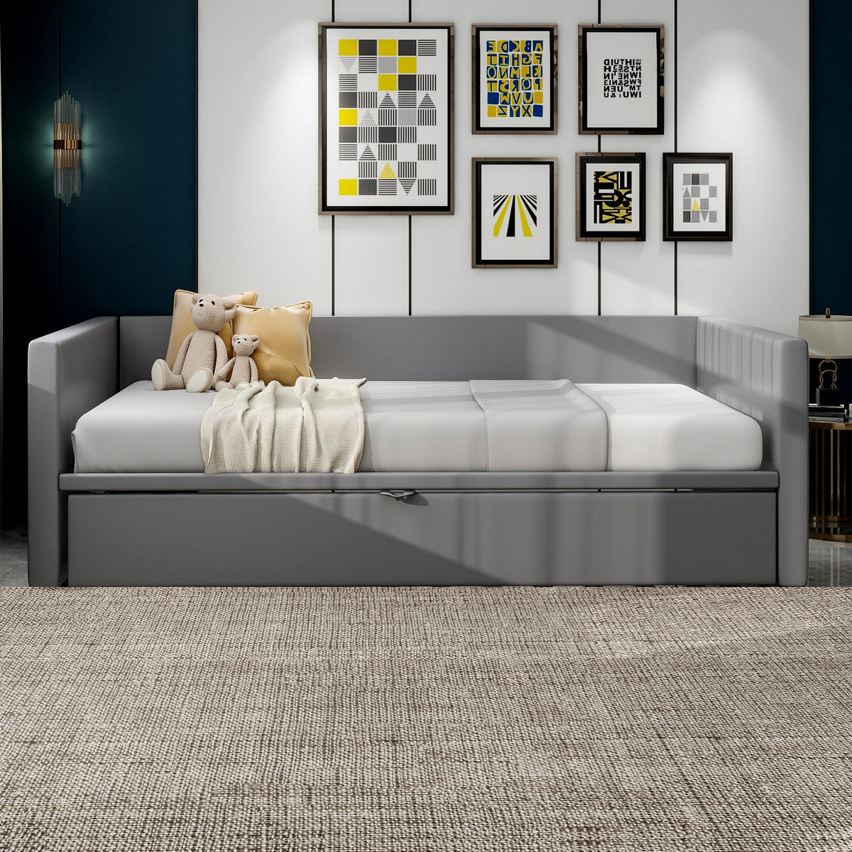 POLSTERBETT 90/180x200 cm Samt grau - Grau, Textil (180/200cm) - LEBENLANG