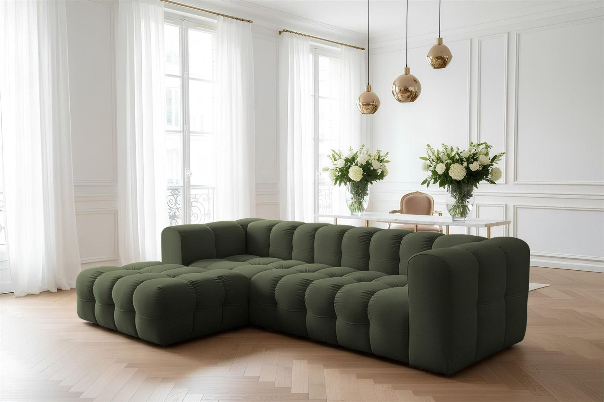 ECKSOFA Solvie In Tiffani - Grün, Holzwerkstoff/Textil (193/290cm) - Fun Möbel