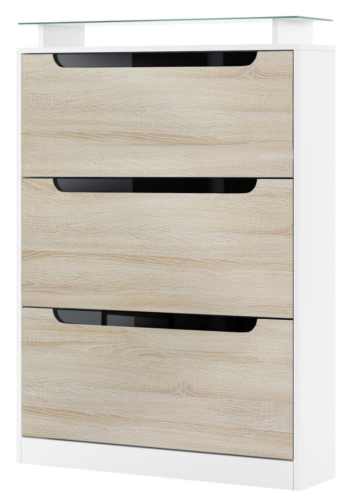 SCHUHSCHRANK Space Eiche sägerau / Schwarz Hochglanz - Eiche San Remo, Holzwerkstoff (89/128/23cm) - Vladon