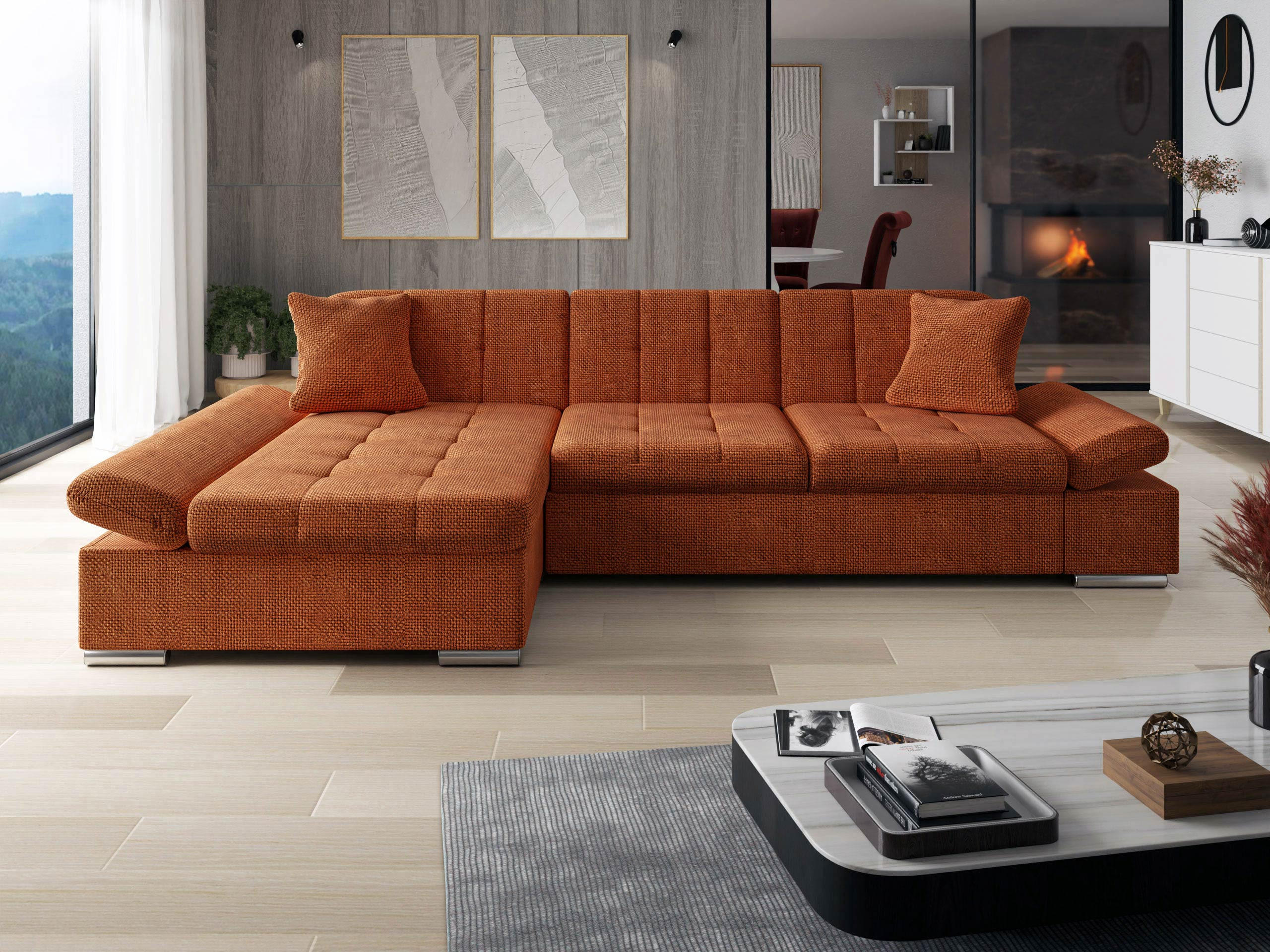 ECKSOFA Malwi, Seite: Links - Dunkelorange, Holz/Textil (278/161cm) - MIRJAN24