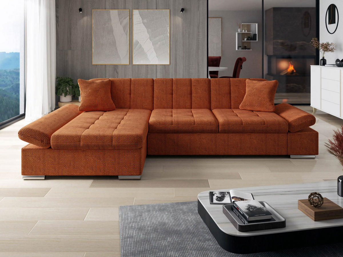ECKSOFA Malwi, Seite: Links - Dunkelorange, Holz/Textil (278/161cm) - MIRJAN24