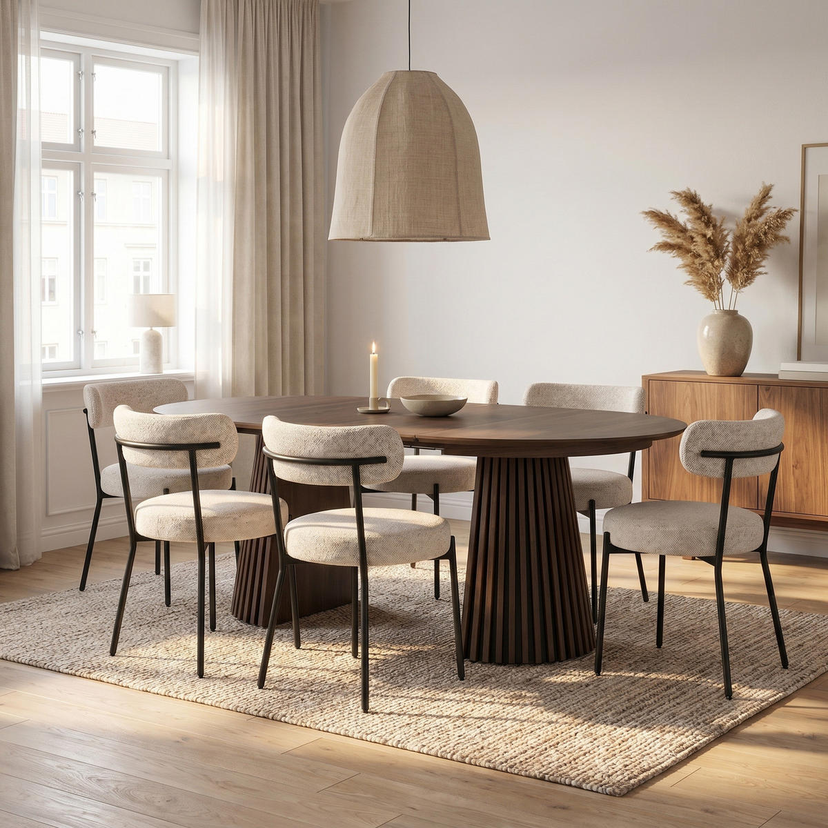 ESSGRUPPE 7-TLG. Tokyo Grau - Creme/Grau, Textil/Metall (120/75/120cm) - ebuy24