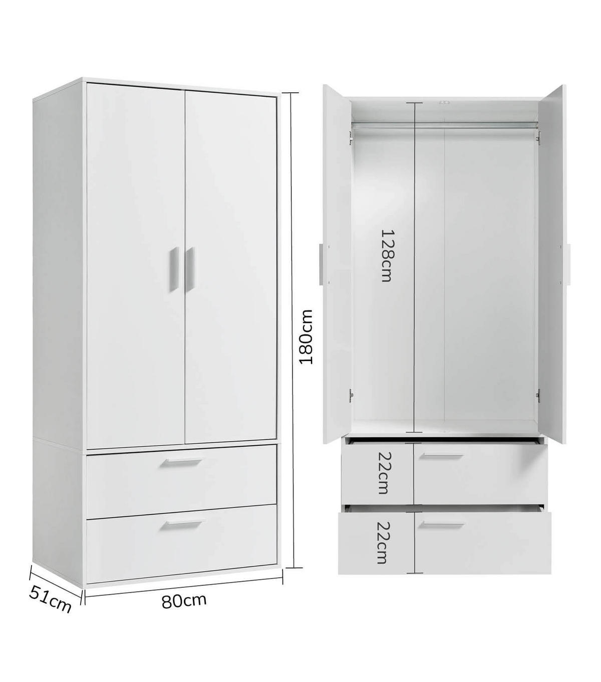 KLEIDERSCHRANK Der Kleiderheld - Weiß, Holzwerkstoff (80/180/51cm) - Mokebo