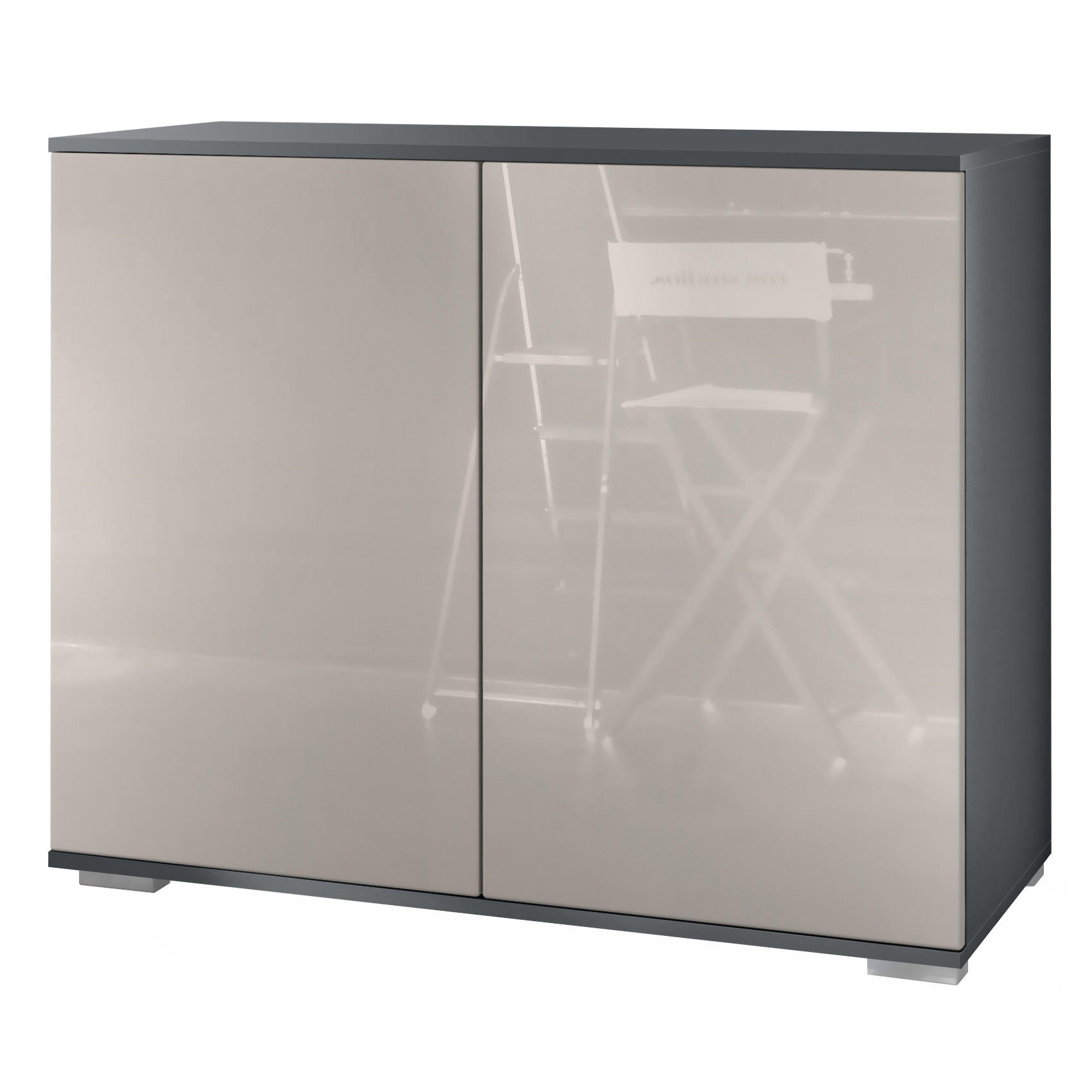 KOMMODE Skadu Sandgrau Hochglanz - Sandfarben, Holzwerkstoff (92.5/75.5/35cm) - Vladon