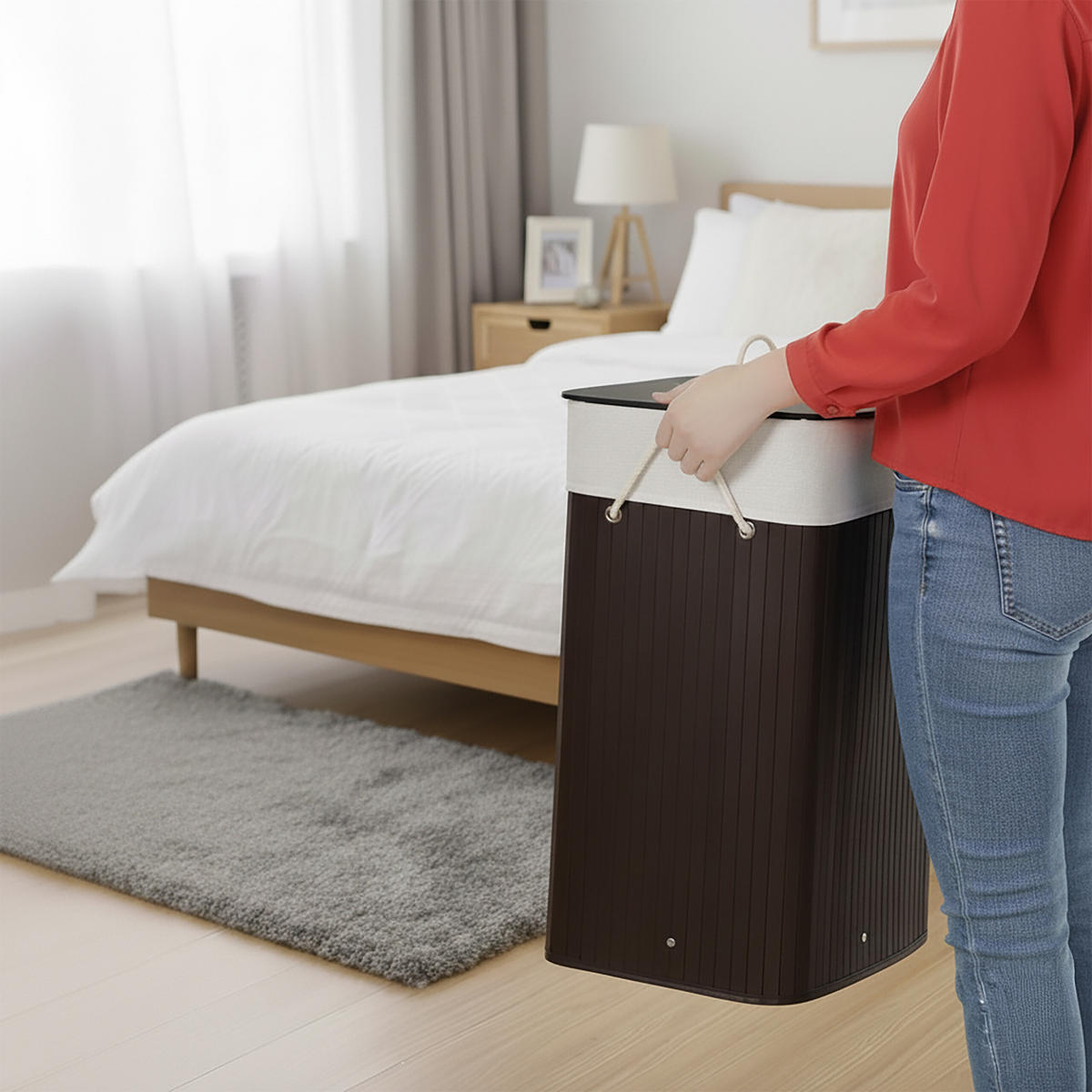 WÄSCHEKORB - Dunkelbraun, Holz/Textil (40/60/30cm) - Relaxdays