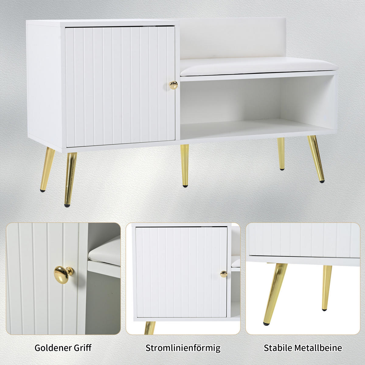 SCHUHBANK Weiß 100x38x58 cm mit Stauraum, Sitzbank und Schuhkipper für Flur - Weiß, Holz (100/58/38cm) - PARAFTA HOME