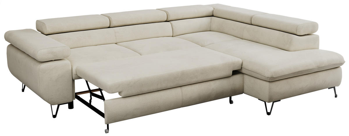 ECKSOFA PEDRO L Beige Velvet - Rechts Seite - Beige/Schwarz, Textil/Metall (273/208cm) - MKS