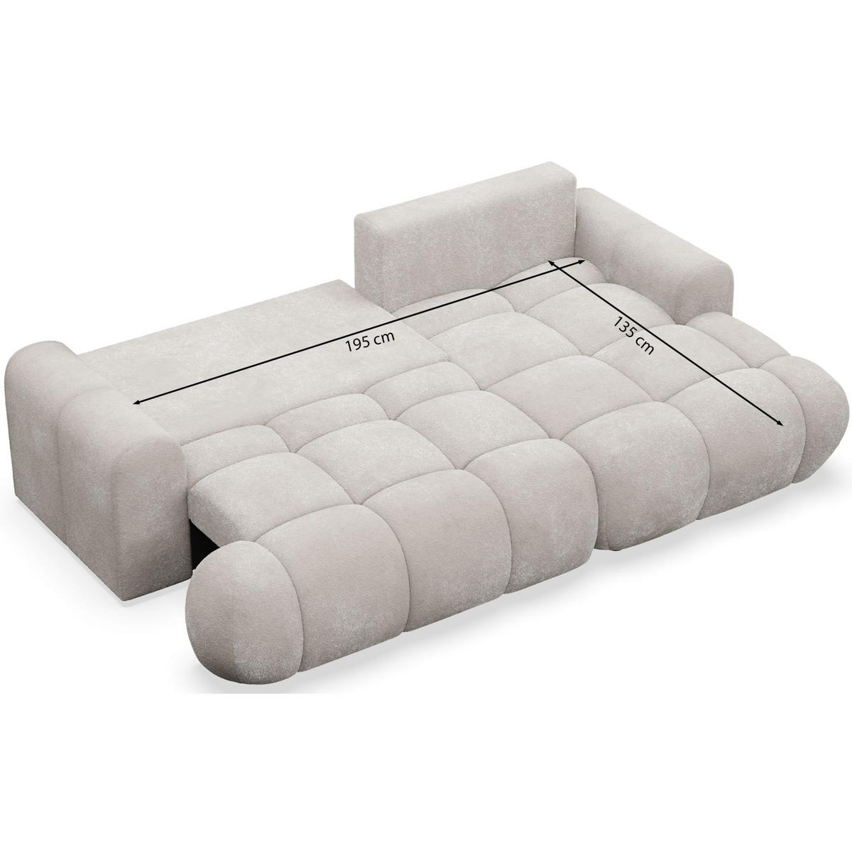 ECKSOFA Ombo Mini, Graubeige Bouclé, rechtsseitig - Taupe/Schwarz, Kunststoff/Textil (155/246cm) - Selsey