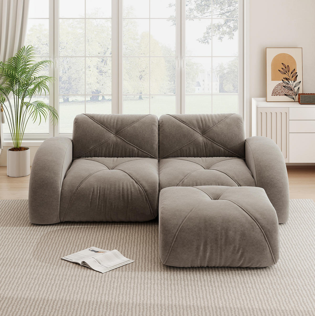 ECKSOFA 204/171/76 cm in Taupe aus Chenille mit Hocker - Taupe, Textil (171/204cm) - Flora Grace