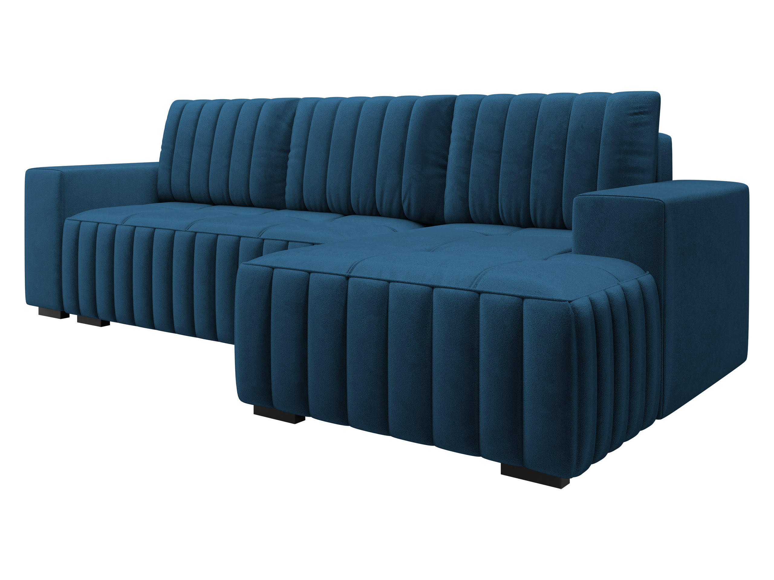 ECKSOFA Hugo, Seite: Rechts - Blau/Dunkelbraun, Holz/Textil (240/140cm)