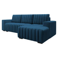 ECKSOFA Hugo, Seite: Rechts - Blau/Dunkelbraun, Holz/Textil (240/140cm)