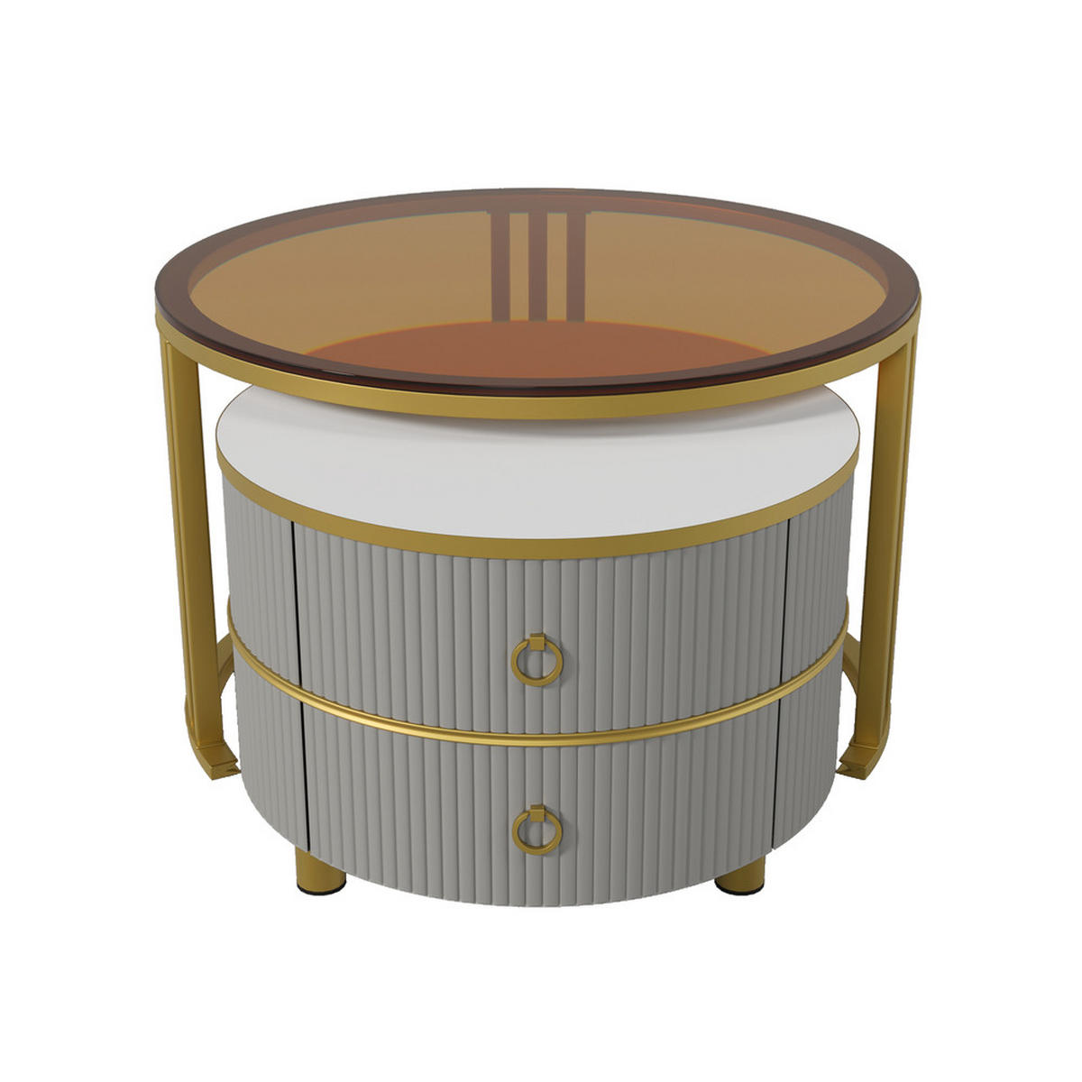 COUCHTISCH 2-in-1 Rund Hochglanz 2 Schubladen Grau Glasplatte - Grau, Holz (56/56/34.5cm) - FLIEKS