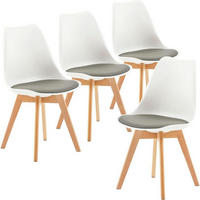ESSZIMMERSTUHL 4er Set Weiß/Grau mit Kunstleder Sitzkissen und Massivholzbeinen - Weiß, Holz (47.5/82/41cm)