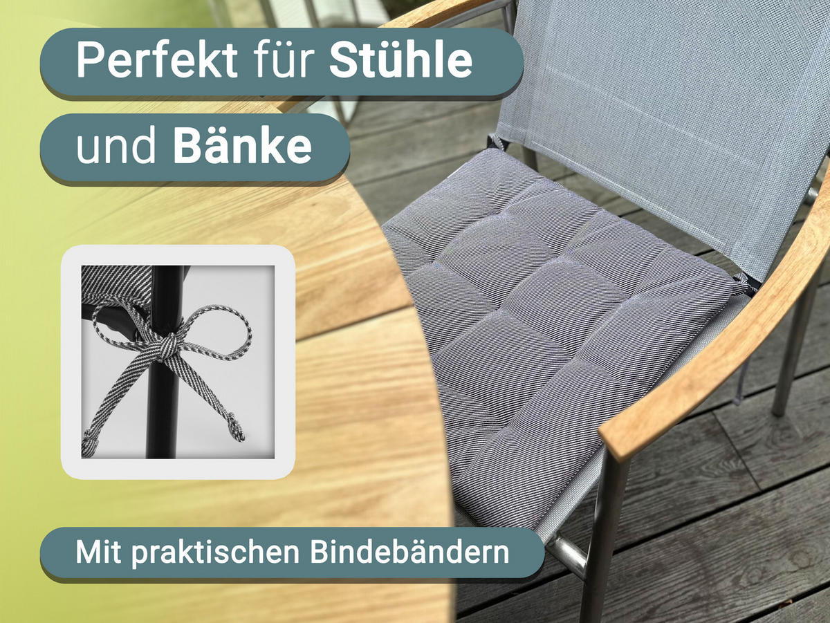 STUHLKISSEN, 4er-Set, 40x40 cm, 100% Polyester, schwarz-weiß-gemustert - Blaugrau, Textil (40/40/3cm) - Zollner