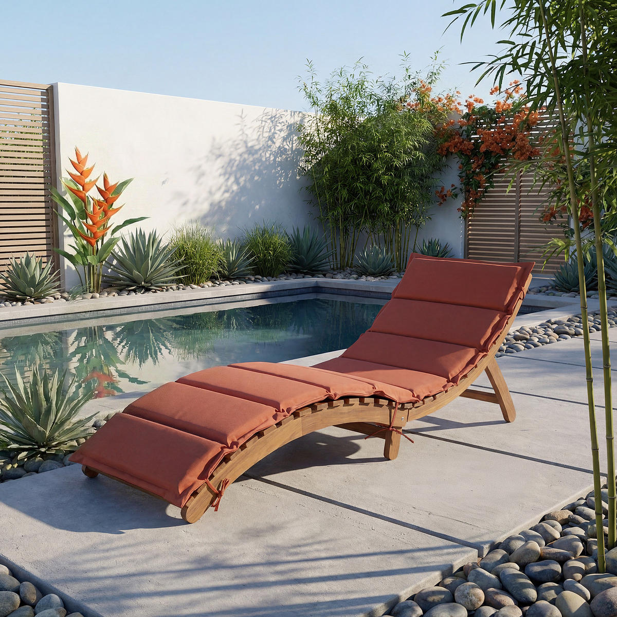 GARTENLIEGE - Akazie massiv / Webstoff - Terracotta, Holz/Textil (54/55/168cm) - home24