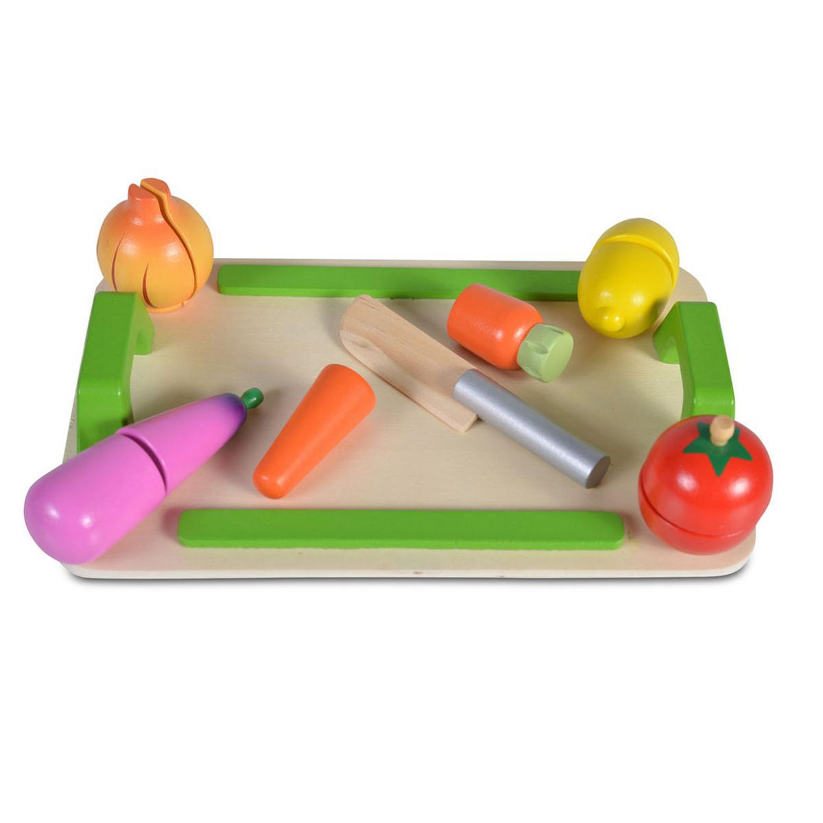 SPIELZEUGLEBENSMITTEL 4308 bunt Holz, 12-teilig, Schneidbrett, Selbstverschluss, 5 Gemüsesorten - Multicolor, Holz (16/5/26cm) - Moni