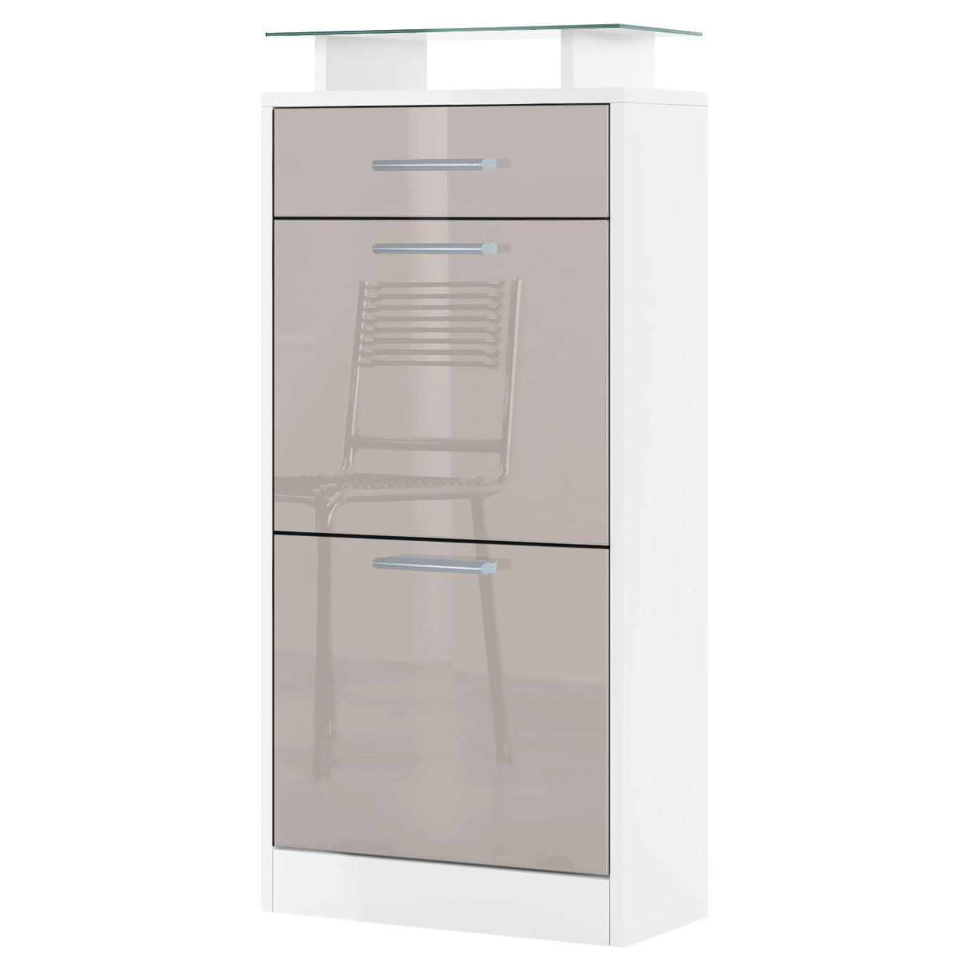SCHUHSCHRANK Loret Front in Sandgrau Hochglanz - Sandfarben, Holzwerkstoff (46/104/23cm) - Vladon