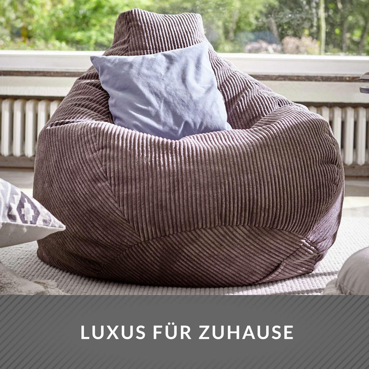 SITZSACK MIT RÜCKENLEHNE Cozy Cord - Dunkelgrau, Textil (80/90/90cm) - Green Bean