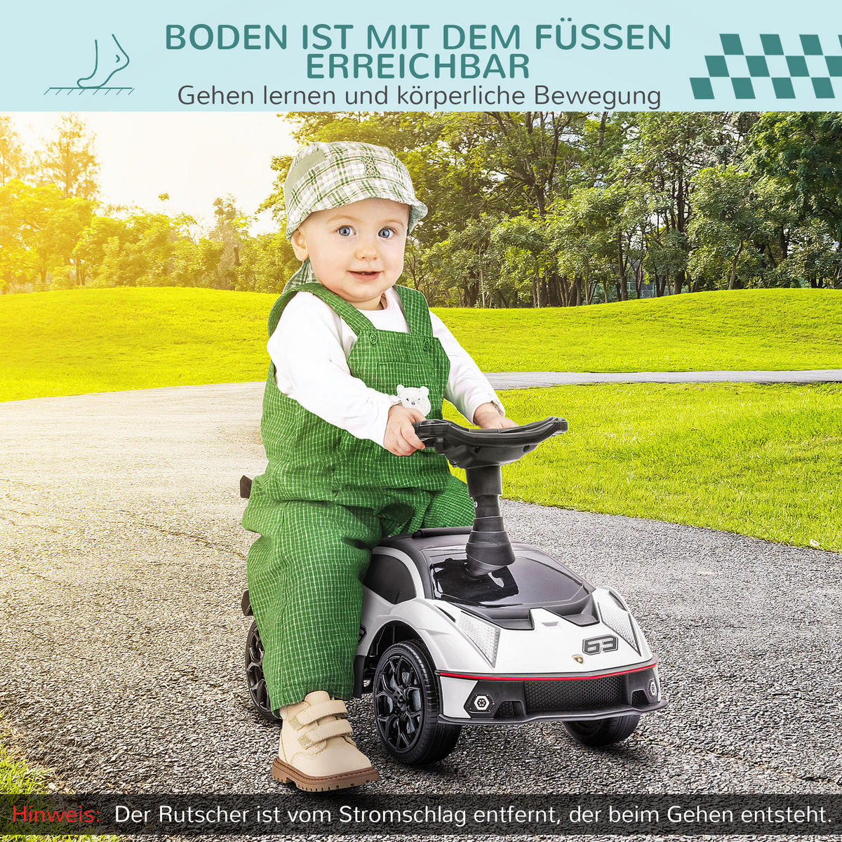 KINDER RUTSCHAUTO, Weiß+Schwarz, Kunststoff+ Metall - Weiß, Metall (67/28/38cm) - AIYAPLAY