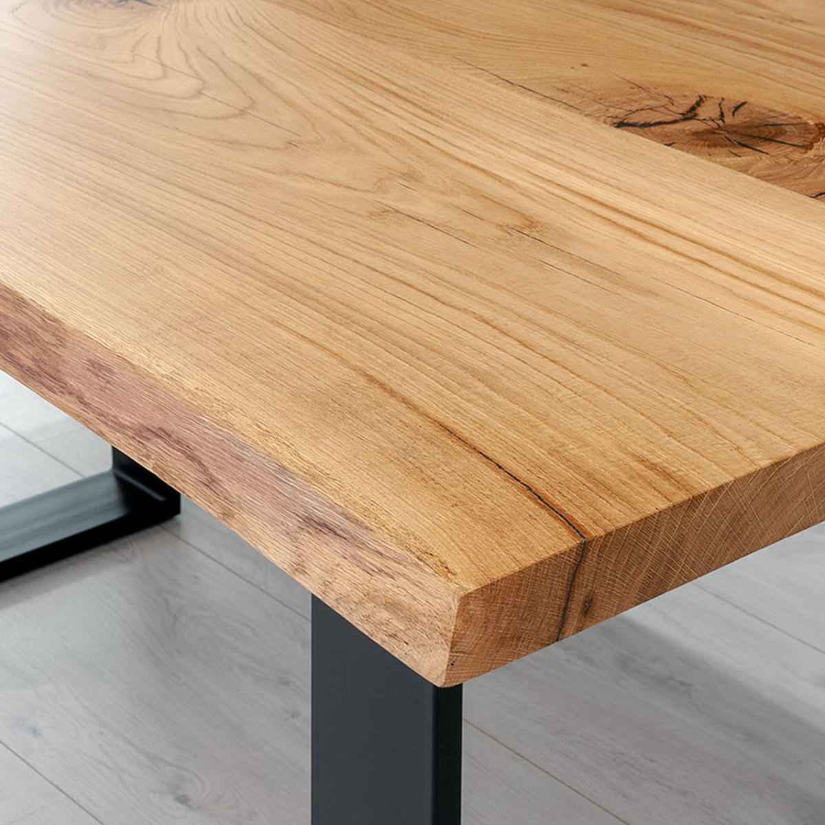 ESSTISCH Acad aus massivem Eichenholz 180x100 cm - Eichefarben/Schwarz, Holz/Metall (180/100/75cm) - Danzz