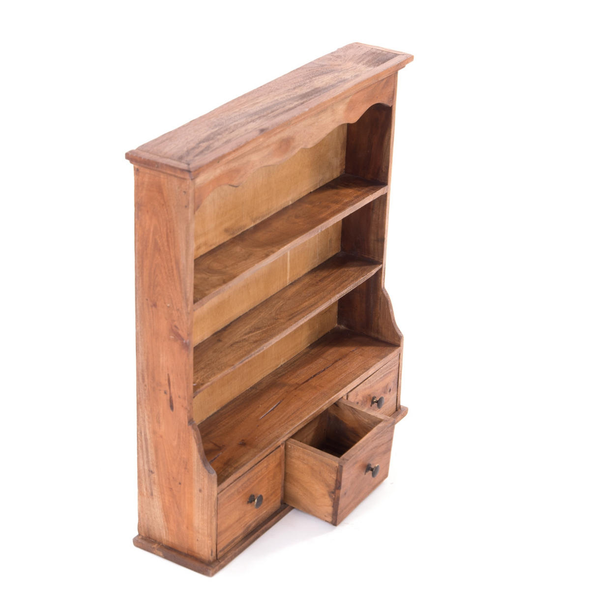 WANDREGAL Nelia Mahagoni Massivholz, 3 Ebenen, 2 Schubladen naturfarben - Naturfarben, Holz (62/67/15cm) - DESIGN DELIGHTS