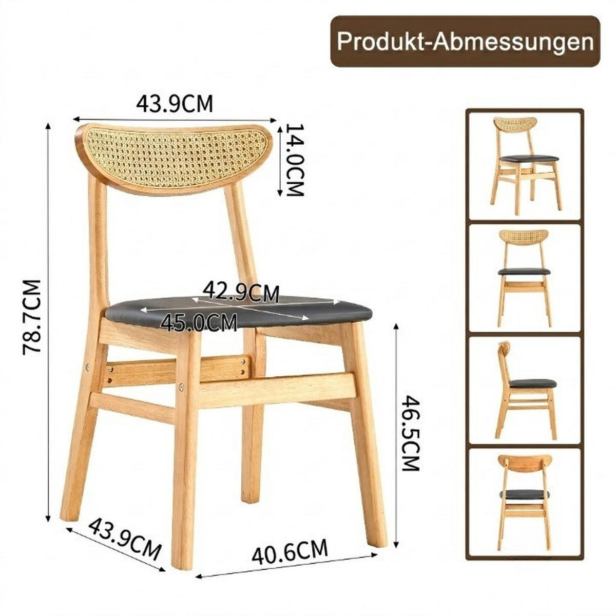 STUHL-SET DE-36740 2 Stück mit Rattan-Rückenlehne Natur - Naturfarben, Holzwerkstoff (43.9/78.7/45cm) - ComfortXL
