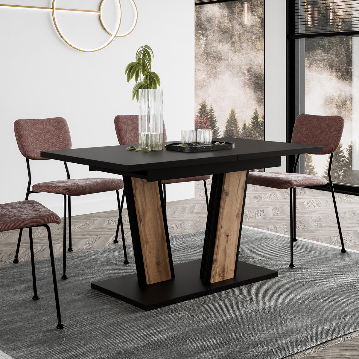 ESSTISCH Ausziehbar von 140 bis 180 cm in Schwarz - Schwarz, Holzwerkstoff (80/180/75cm) - Home Collective
