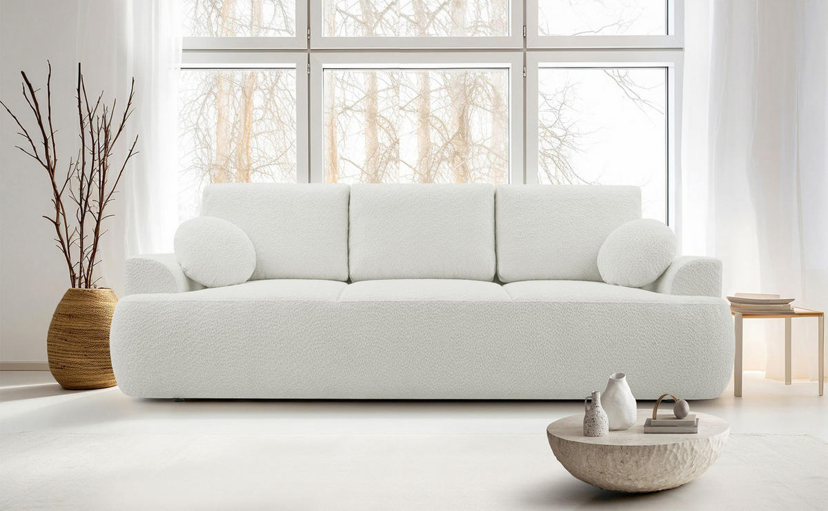 3-SITZER SOFA Barletto Hellbeige Bouclé - Ecru/Schwarz, Holz/Textil (248/94/110cm) - Selsey