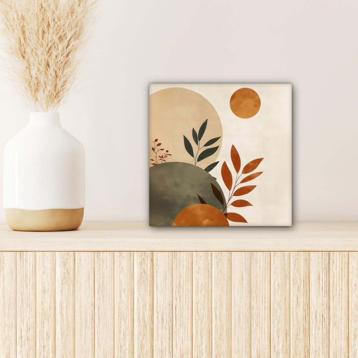 LEINWANDBILD Formen - Rund - Blätter - Beige 20x20 cm - Rostfarben, Textil (20/20cm) - MuchoWow