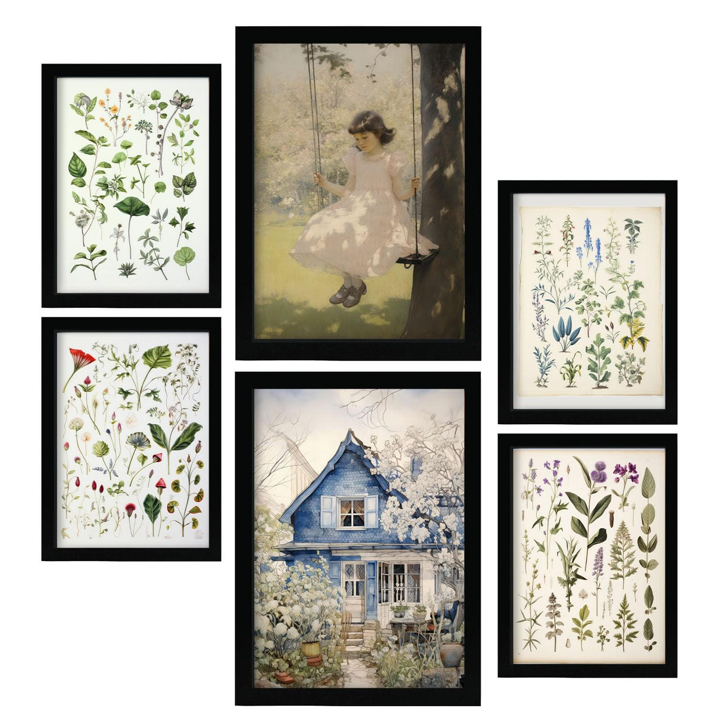 POSTER Set Mit 6 Hausblumen A3 & A4 Schwarzer Rahmen - Schwarz, Papier (29/3cm) - Nacnic