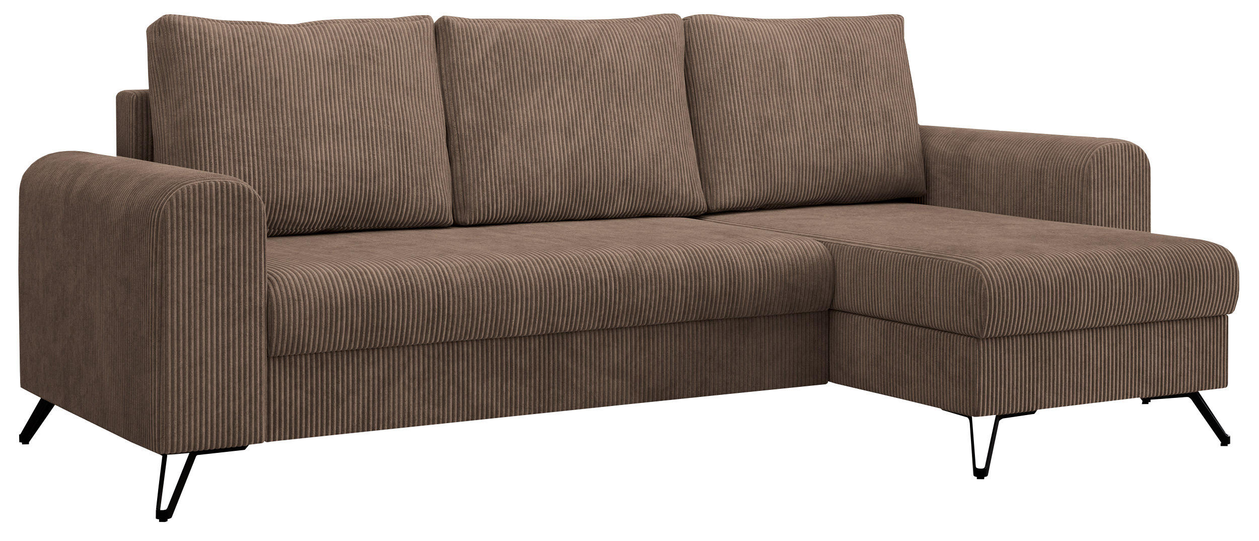 ECKSOFA Hugo Cord Hellbraun - Hellbraun/Schwarz, Textil/Metall (242/140cm) - MKS