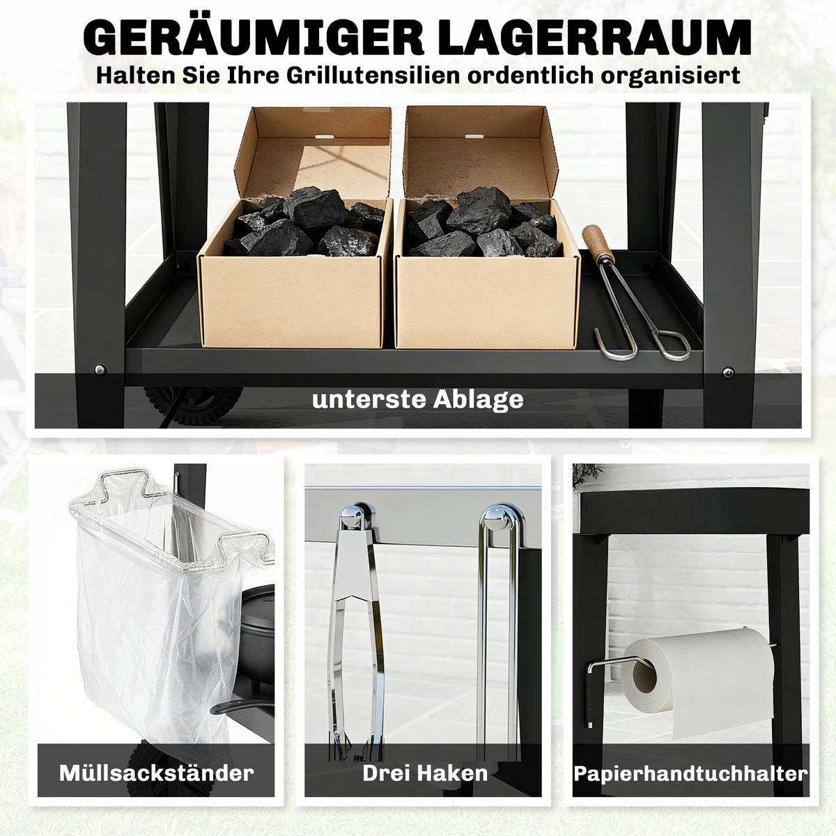 GRILLWAGEN DE-10238 Schwarz - Schwarz, Metall (67.5/80.5/115cm) - ComfortXL