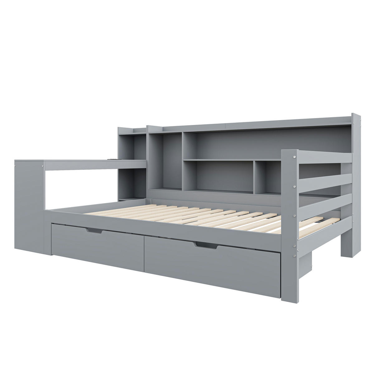 SCHLAFSOFA 90/200 cm mit Schreibtisch, Regalen, 2 Schubladen und USB-Steckdose, Grau - Grau, Holzwerkstoff (245.5/100/114.5cm) - Redom