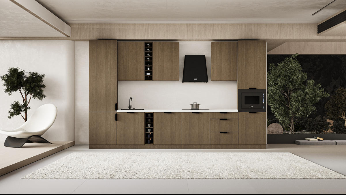 KÜCHENZEILE 360 cm - Sorento KS3-M375 - in Dunkle Eiche - Eichefarben/Schwarz, Holz (375/247/58cm)