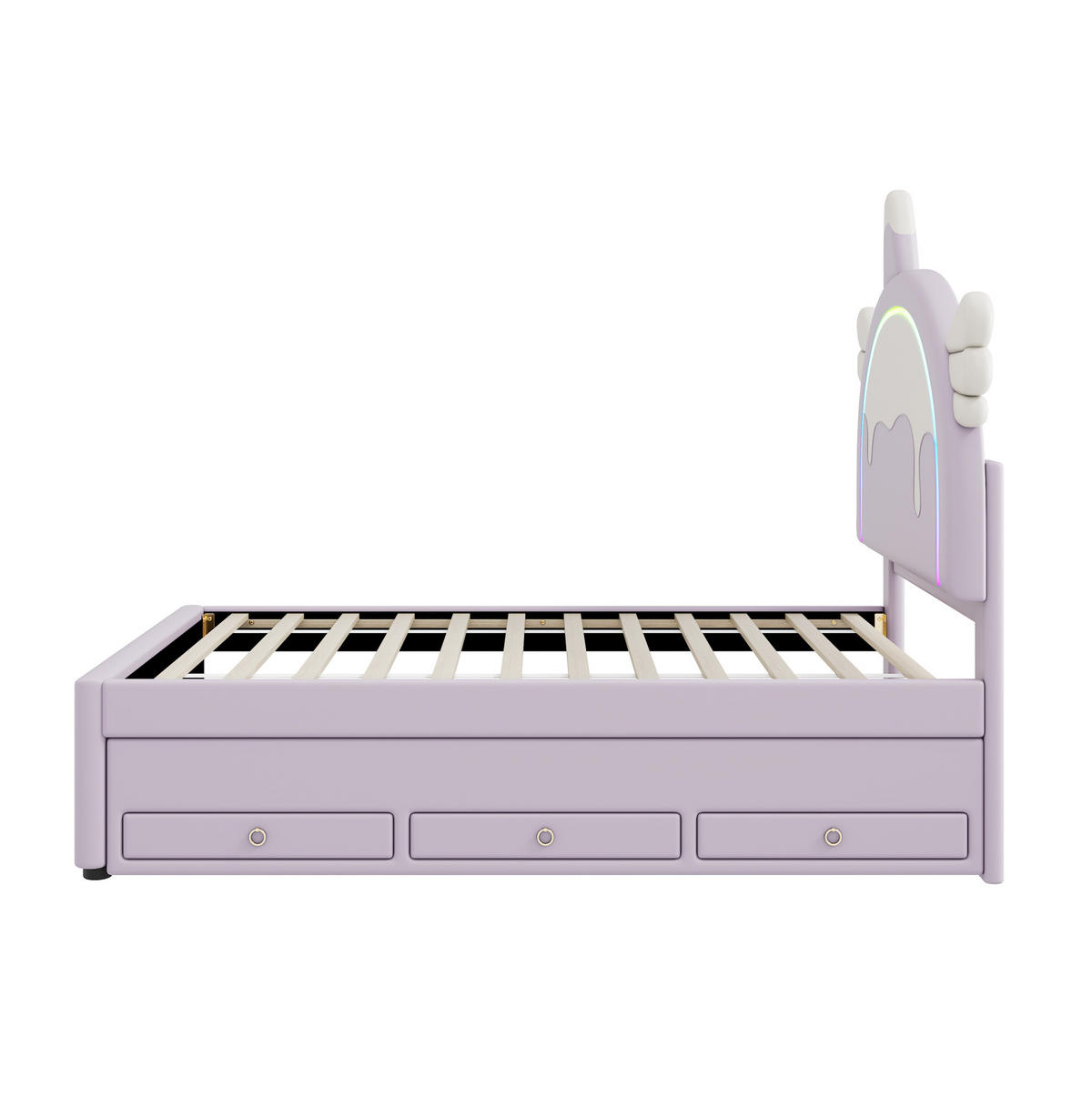 KINDERBETT 90/200 cm Violett aus PU mit Einhornform und Ausziehbett - Lila, Kunststoff (90/200cm) - OKMYHOME