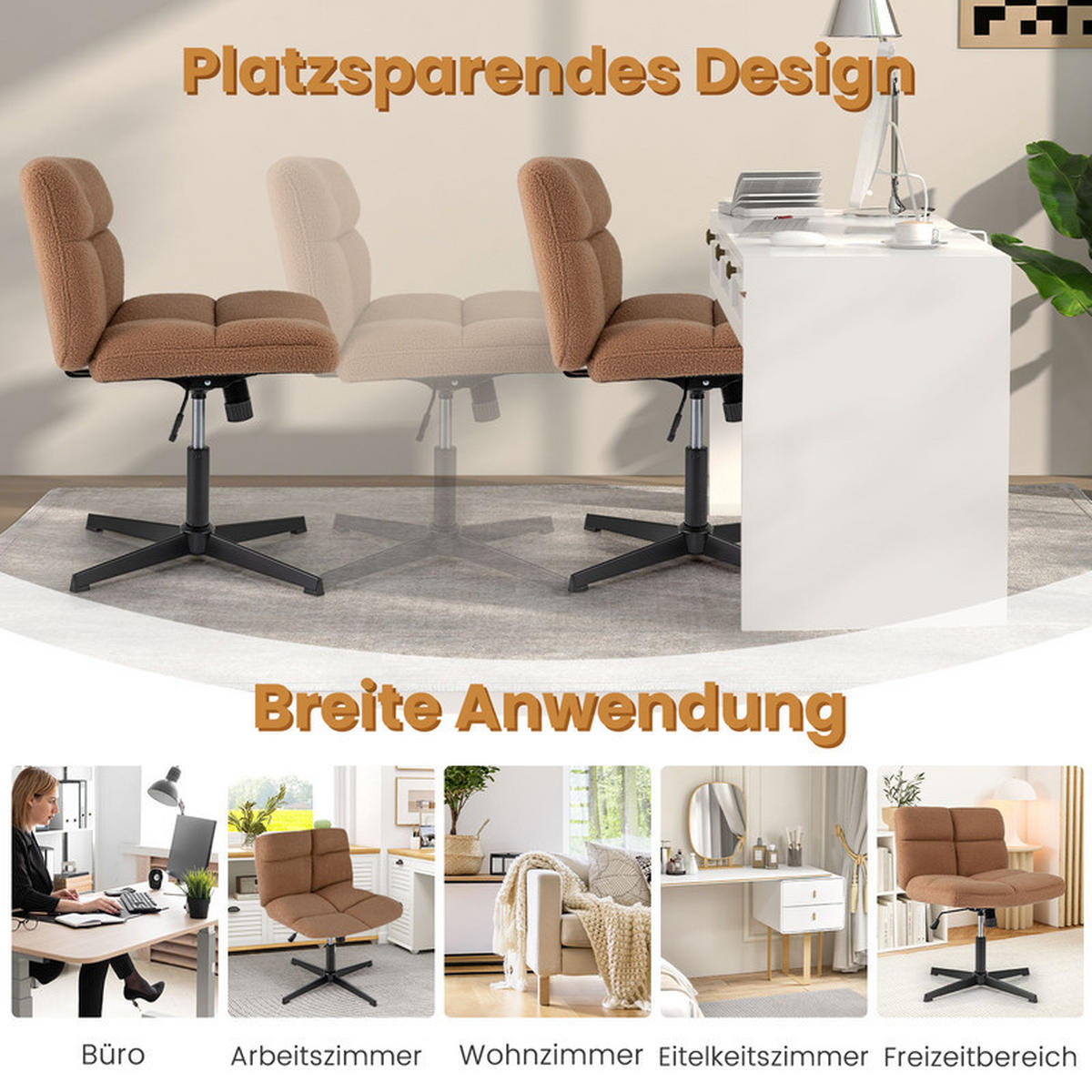 BÜROSTUHL Braun - Braun, Metall (73/78/64cm) - COSTWAY