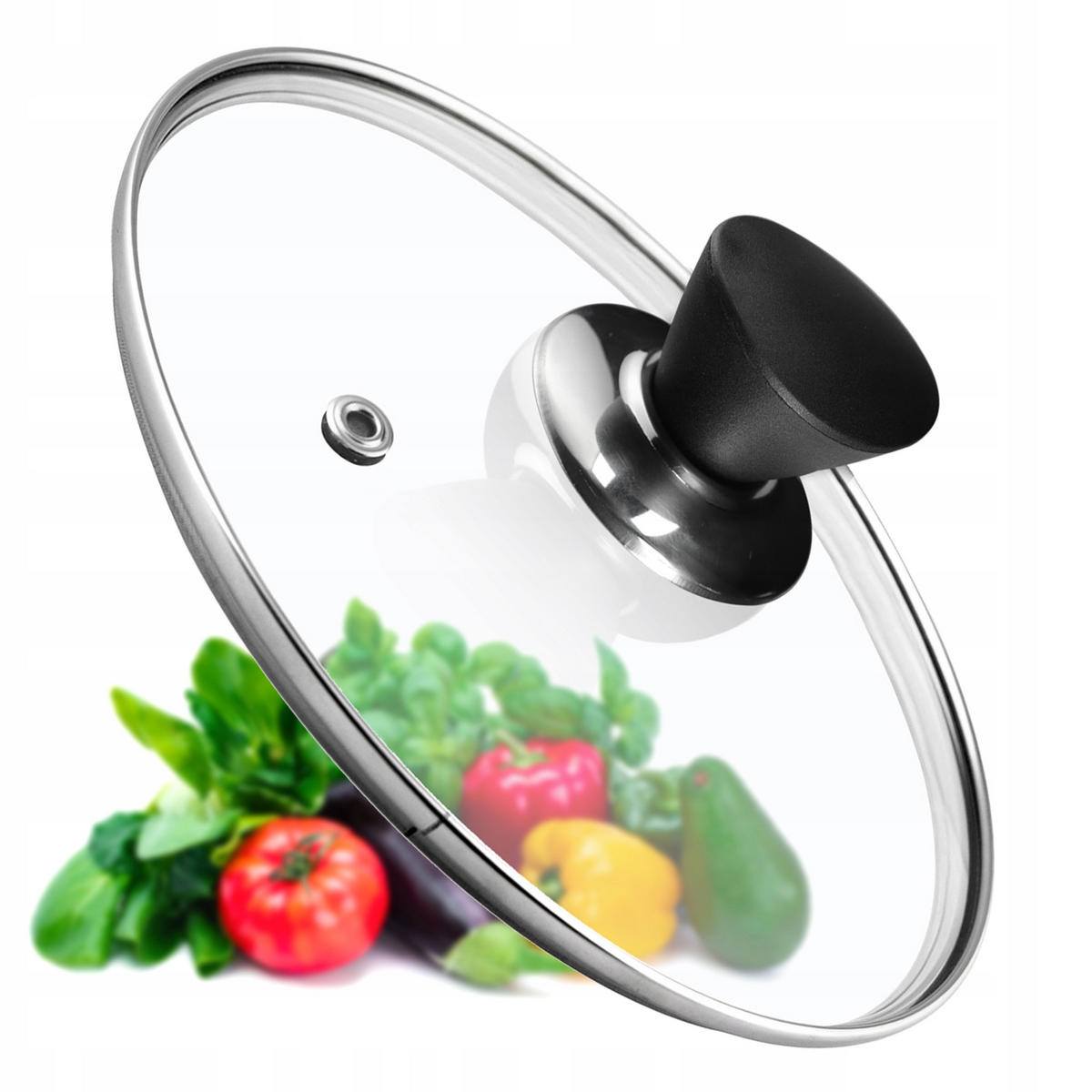 DECKEL mit schwarzem Griff, 22 cm - Transparent, Glas/Kunststoff (22cm) - KADAX